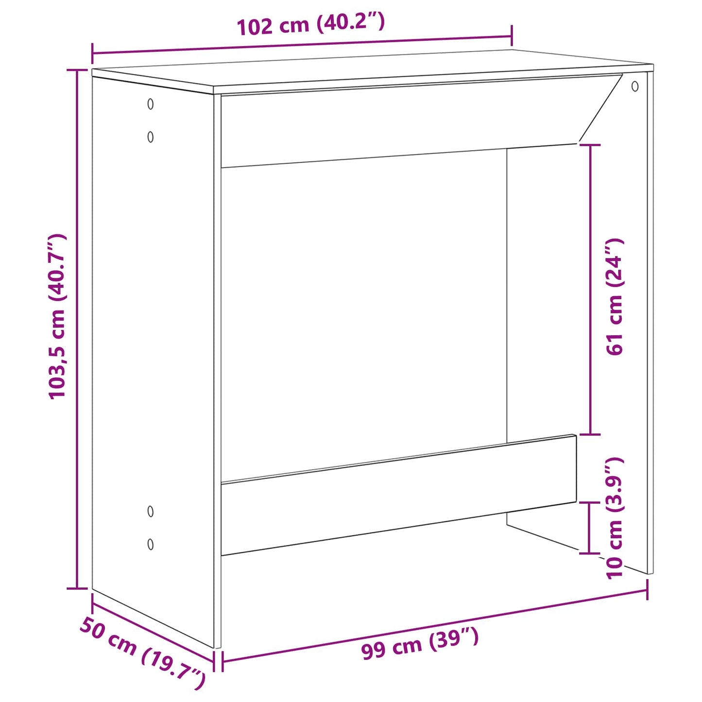 Bartisch 102 x 50 x 103,5 cm Holzwerkstoff Schwarz Eichen-Optik