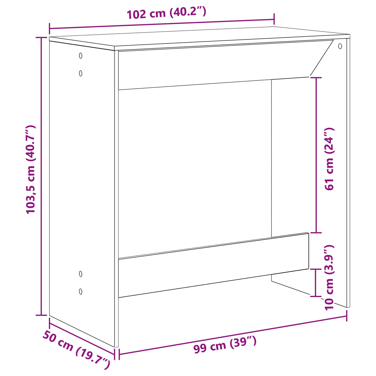 Bartisch 102 x 50 x 103,5 cm Holzwerkstoff Schwarz Eichen-Optik