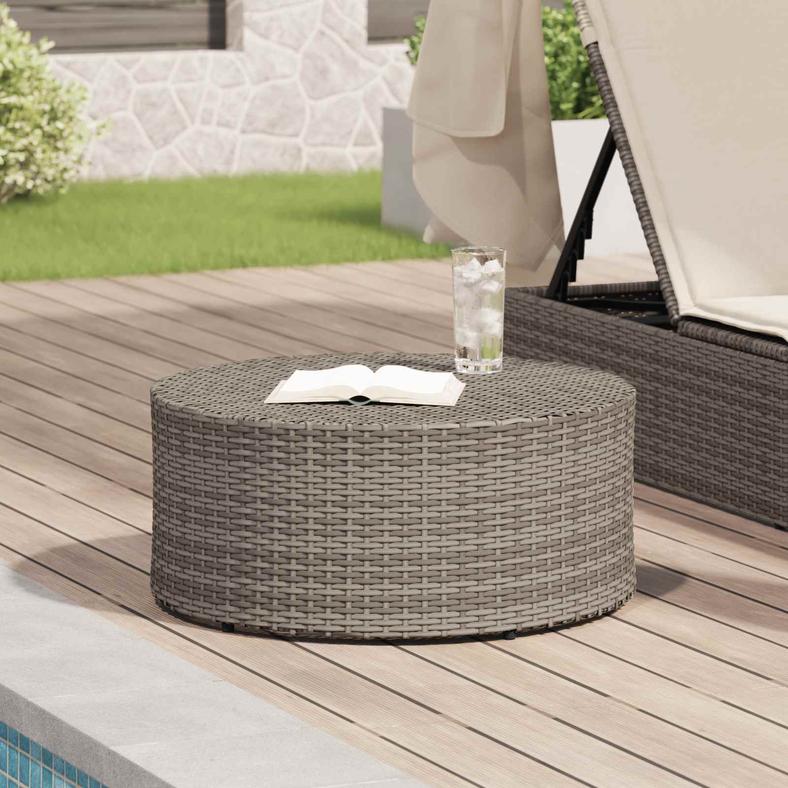 Couchtisch für draußen Grau Ø 68 x 30 cm Poly-Rattan