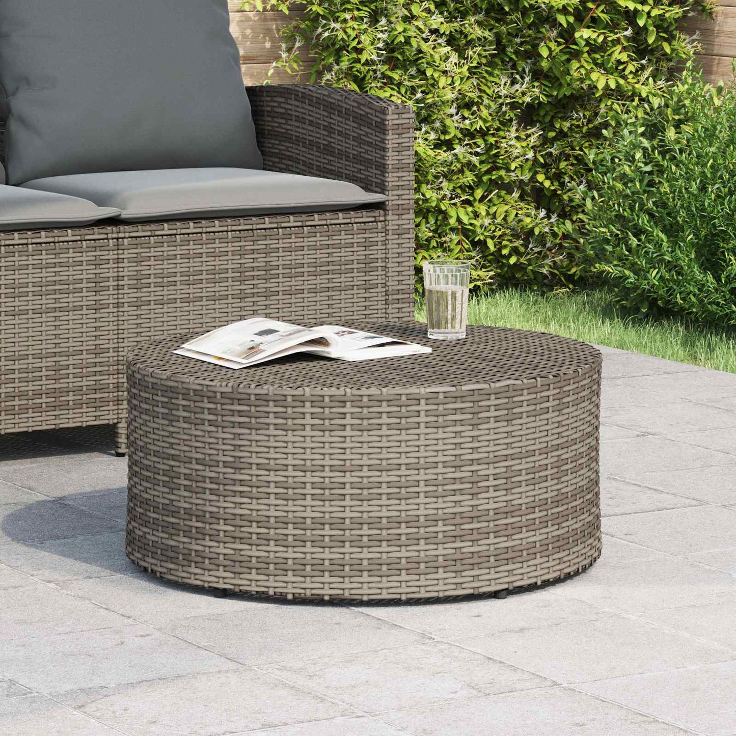 Couchtisch für draußen Grau Ø 68 x 30 cm Poly-Rattan