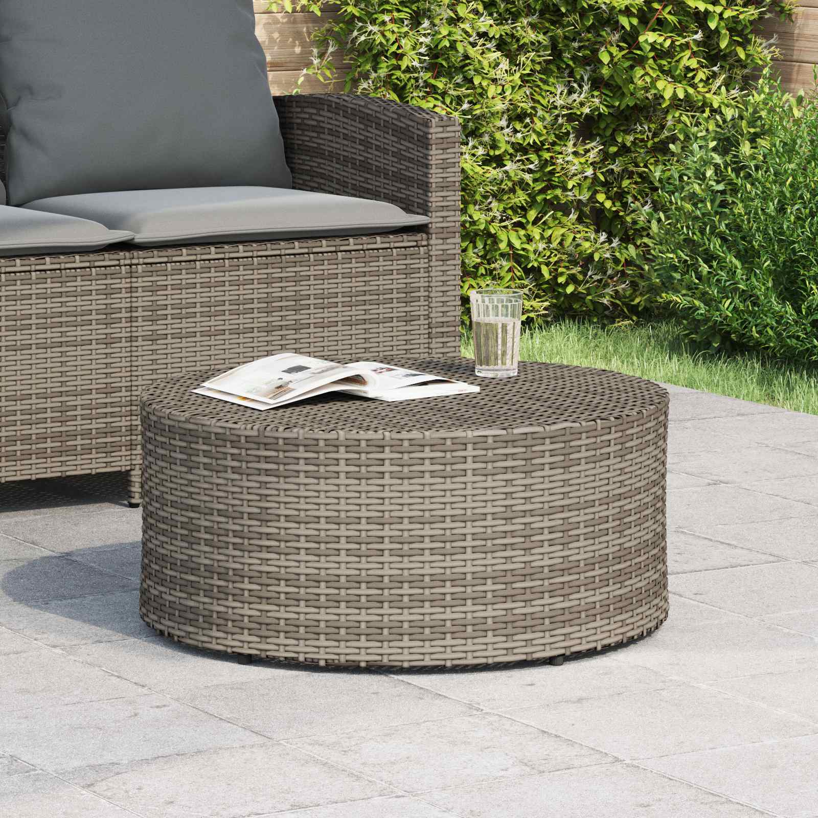 Couchtisch für draußen Grau Ø 68 x 30 cm Poly-Rattan