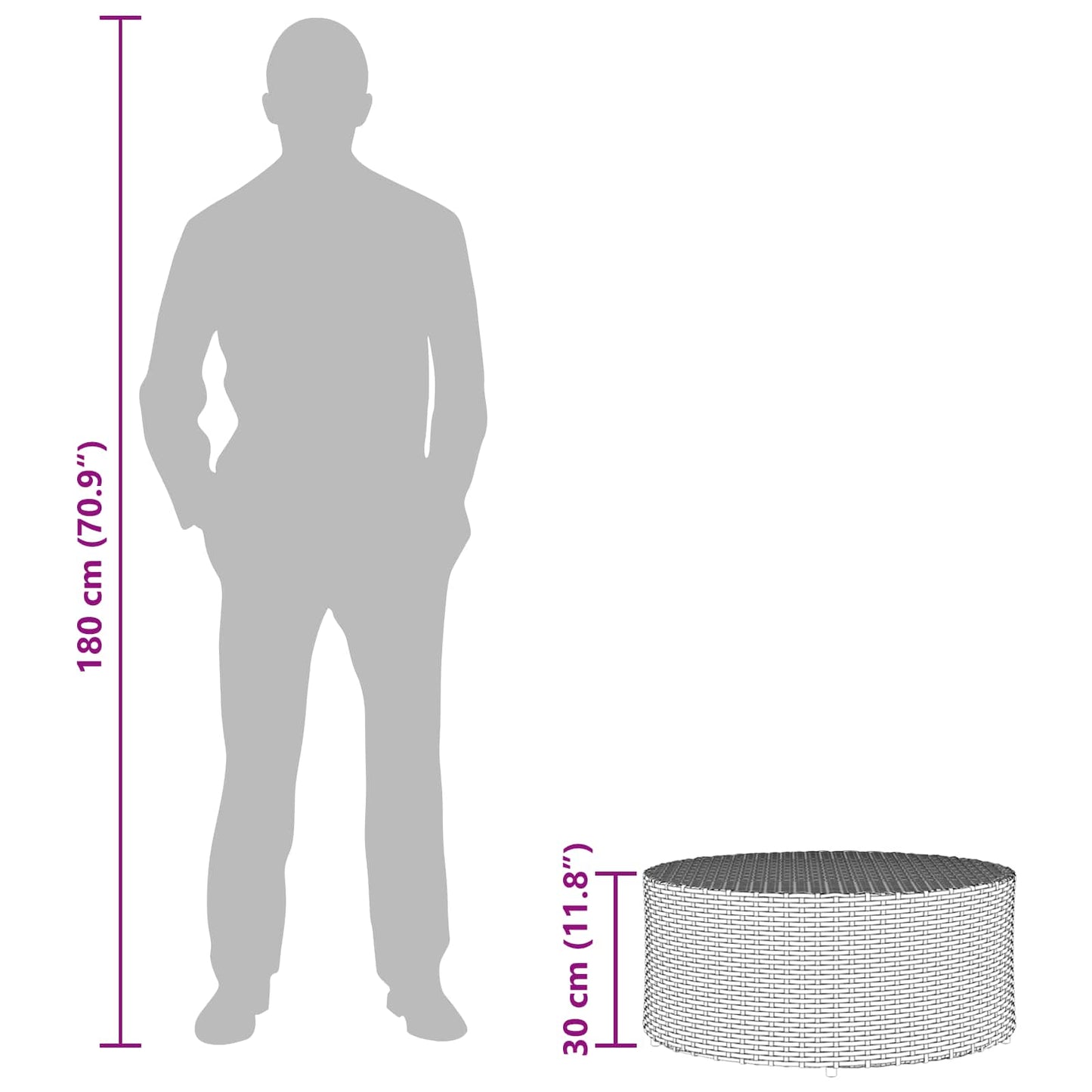 Couchtisch für draußen Grau Ø 68 x 30 cm Poly-Rattan