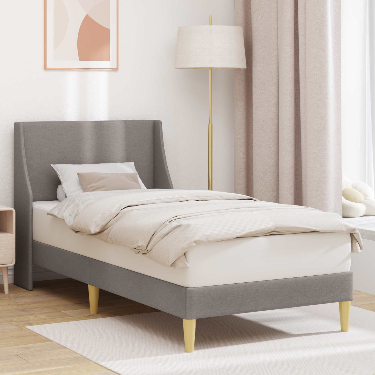 Bettrahmen Uni mit Kopfteil Taupe 90 x 200 cm Stoff