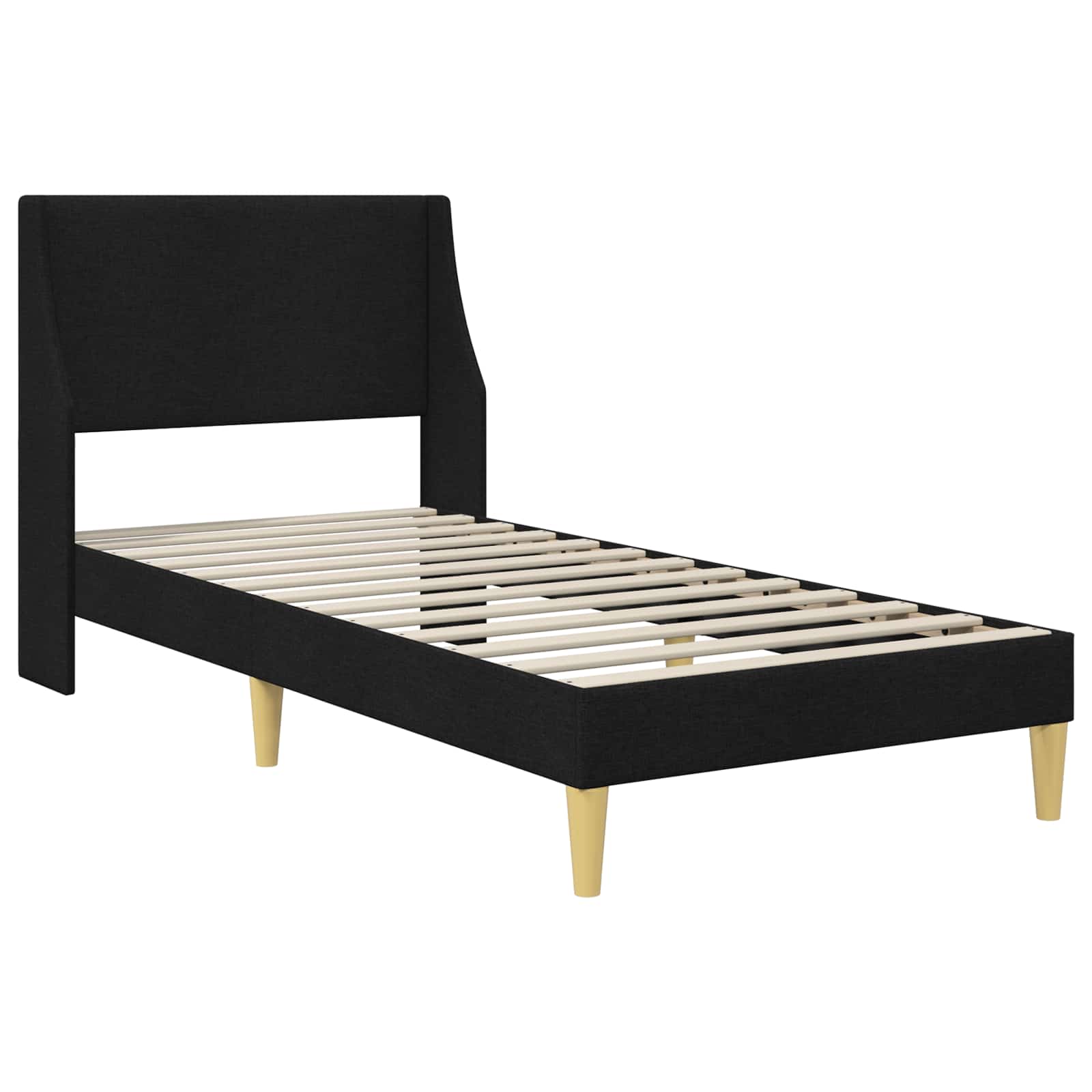 Bettrahmen Uni mit Kopfteil Schwarz 100 x 200 cm Stoff