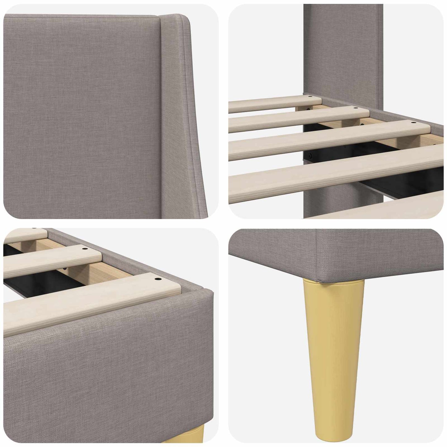 Bettrahmen Uni mit Kopfteil Taupe 100 x 200 cm Stoff