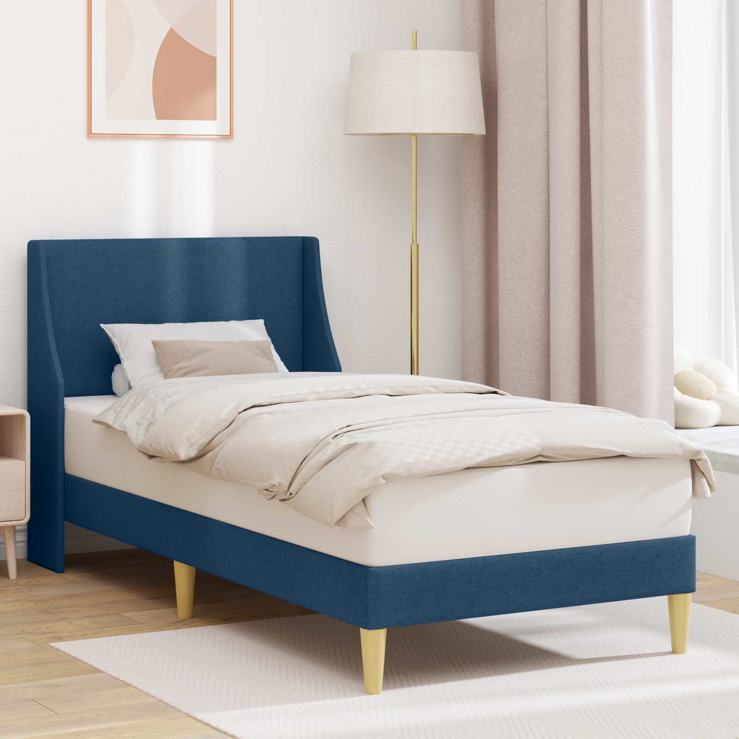 Bettrahmen Uni mit Kopfteil Blau 100 x 200 cm Stoff