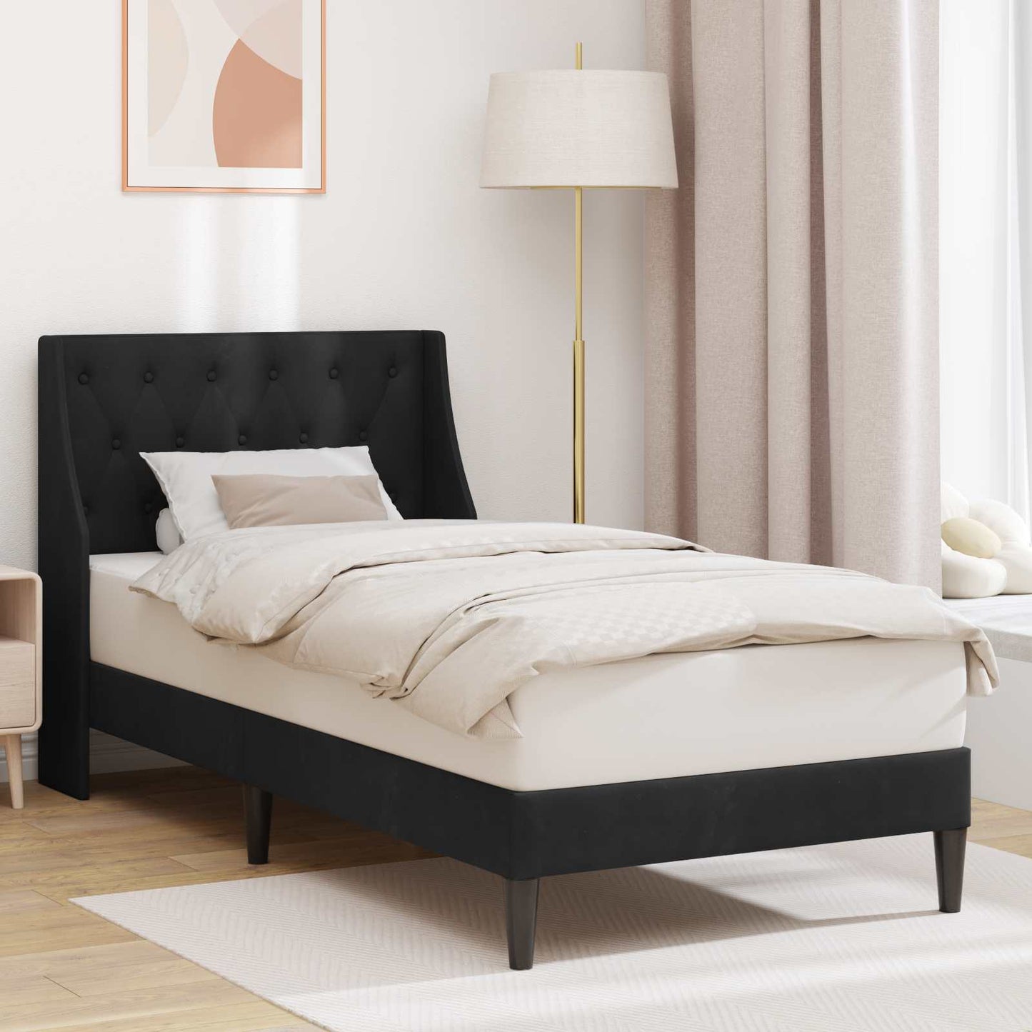 Bettrahmen mit Kopfteil Schwarz 80 x 200 cm Samt