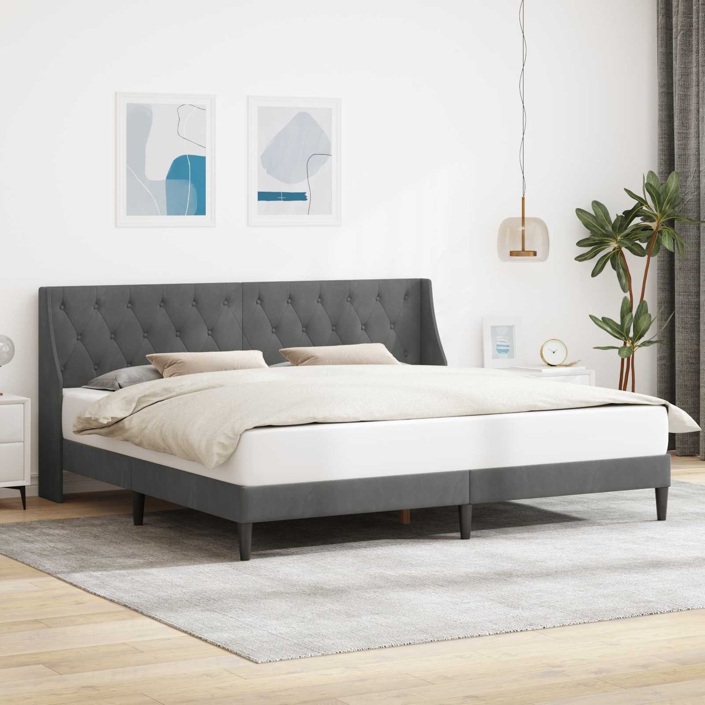 Bettrahmen mit Kopfteil Dunkelgrau 200 x 200 cm Samt