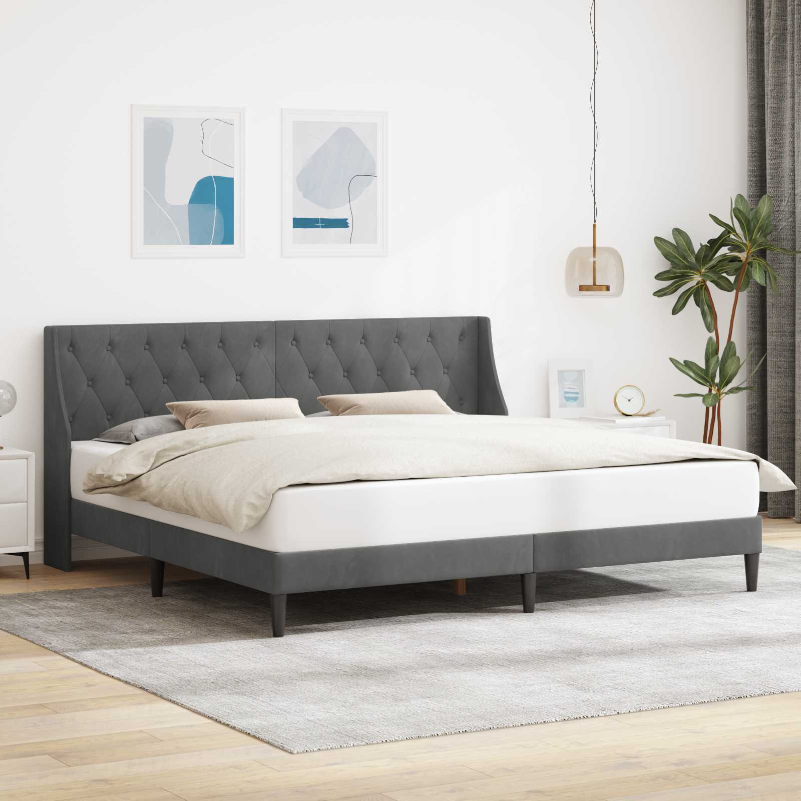 Bettrahmen mit Kopfteil Dunkelgrau 200 x 200 cm Samt