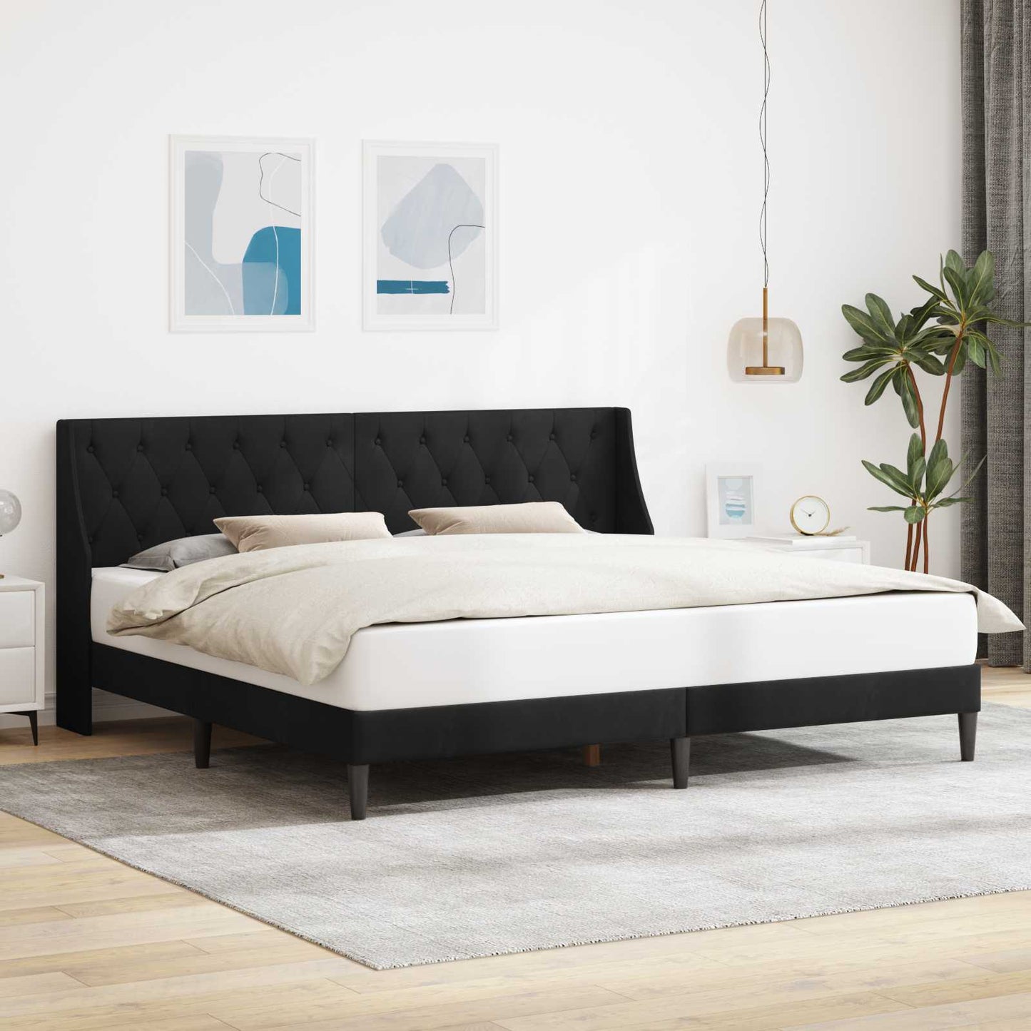 Bettrahmen mit Kopfteil Schwarz 200 x 200 cm Samt