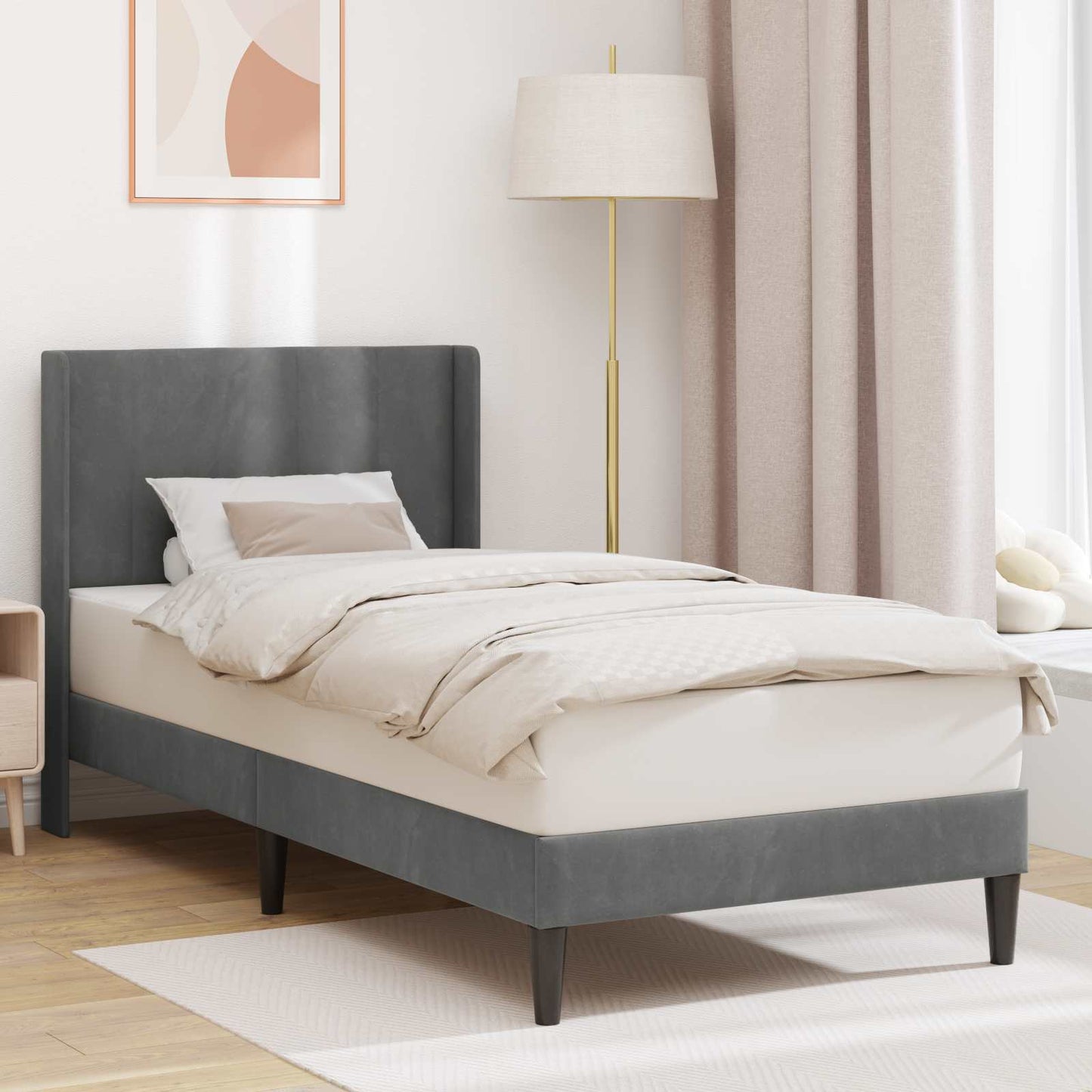 Bettrahmen mit Kopfteil Dunkelgrau 90 x 200 cm Samt
