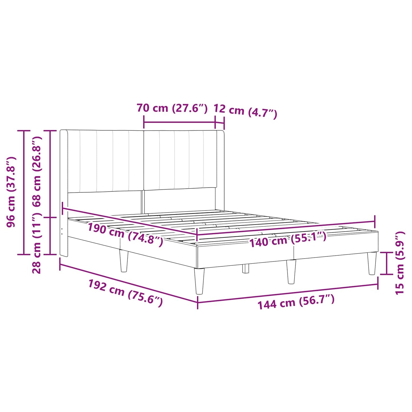 Bettrahmen mit Kopfteil Hellgrau 140 x 190 cm Samt