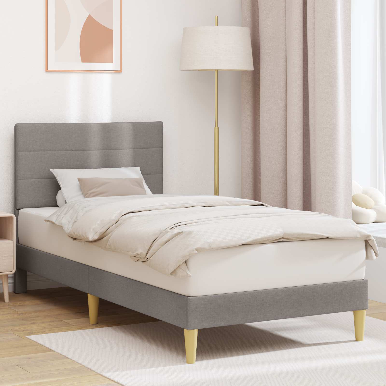 Bettrahmen mit Kopfteil Taupe 90 x 200 cm Stoff