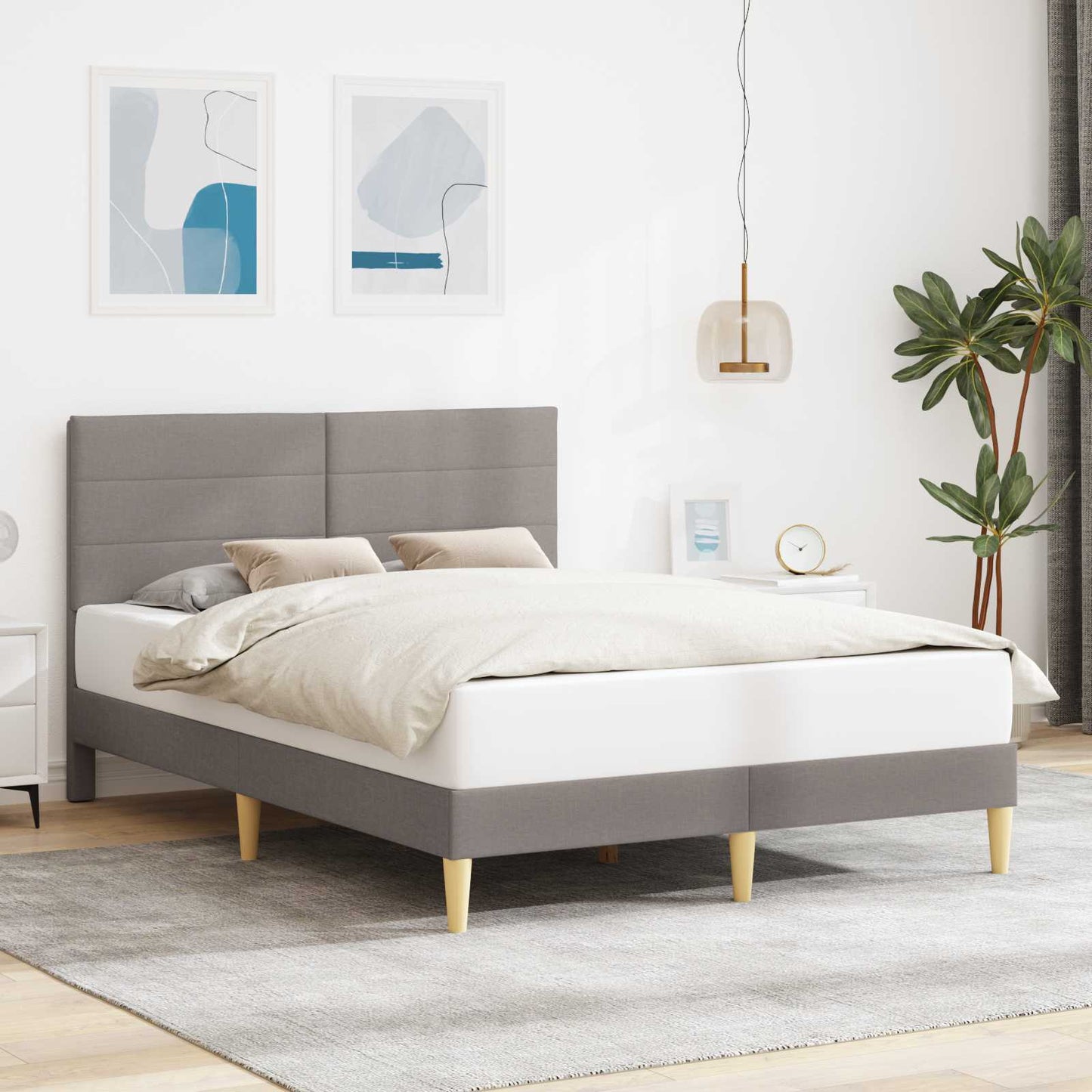 Bettrahmen mit Kopfteil Taupe 140 x 200 cm Stoff