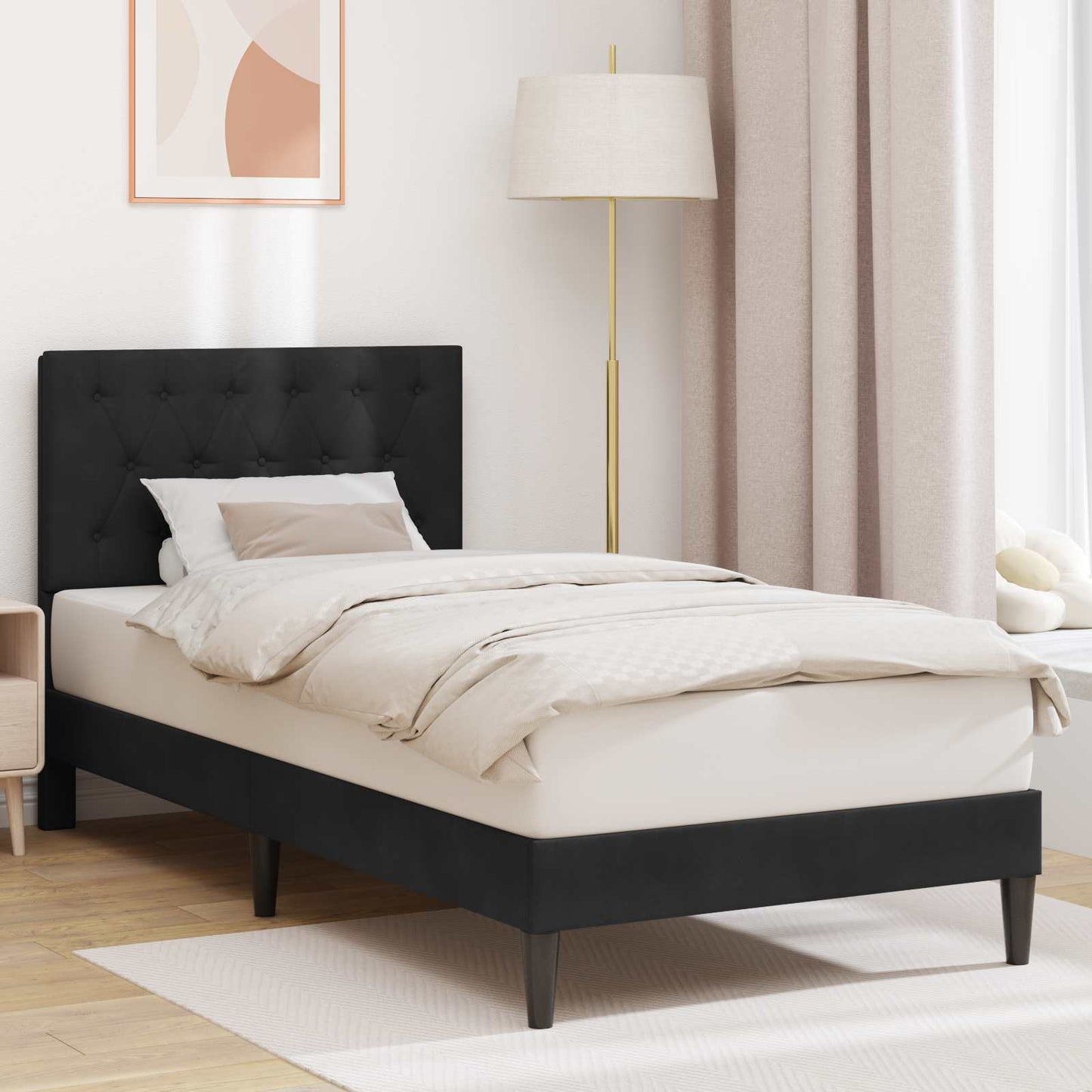 Bettrahmen mit Kopfteil Schwarz 80 x 200 cm Samt