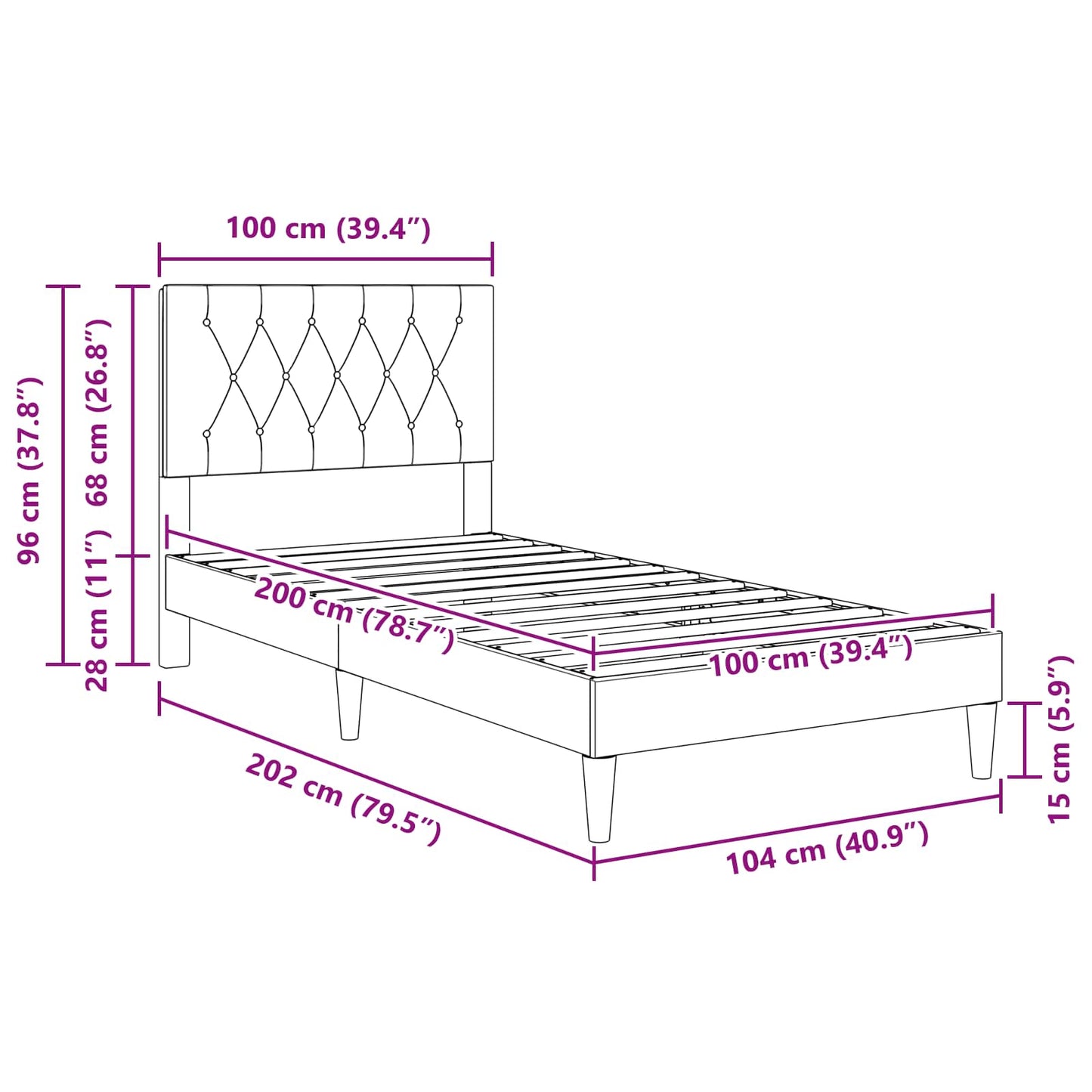 Bettrahmen mit Kopfteil Schwarz 100 x 200 cm Samt