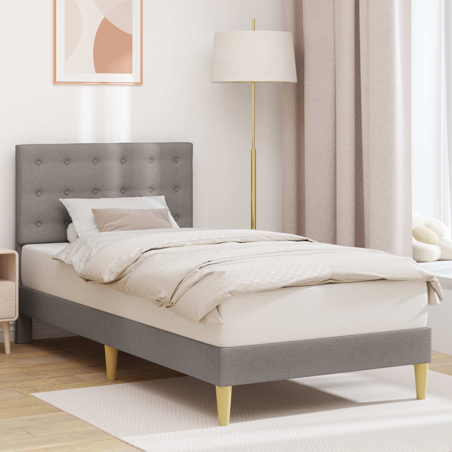 Bettrahmen mit Kopfteil Taupe 90 x 200 cm Stoff