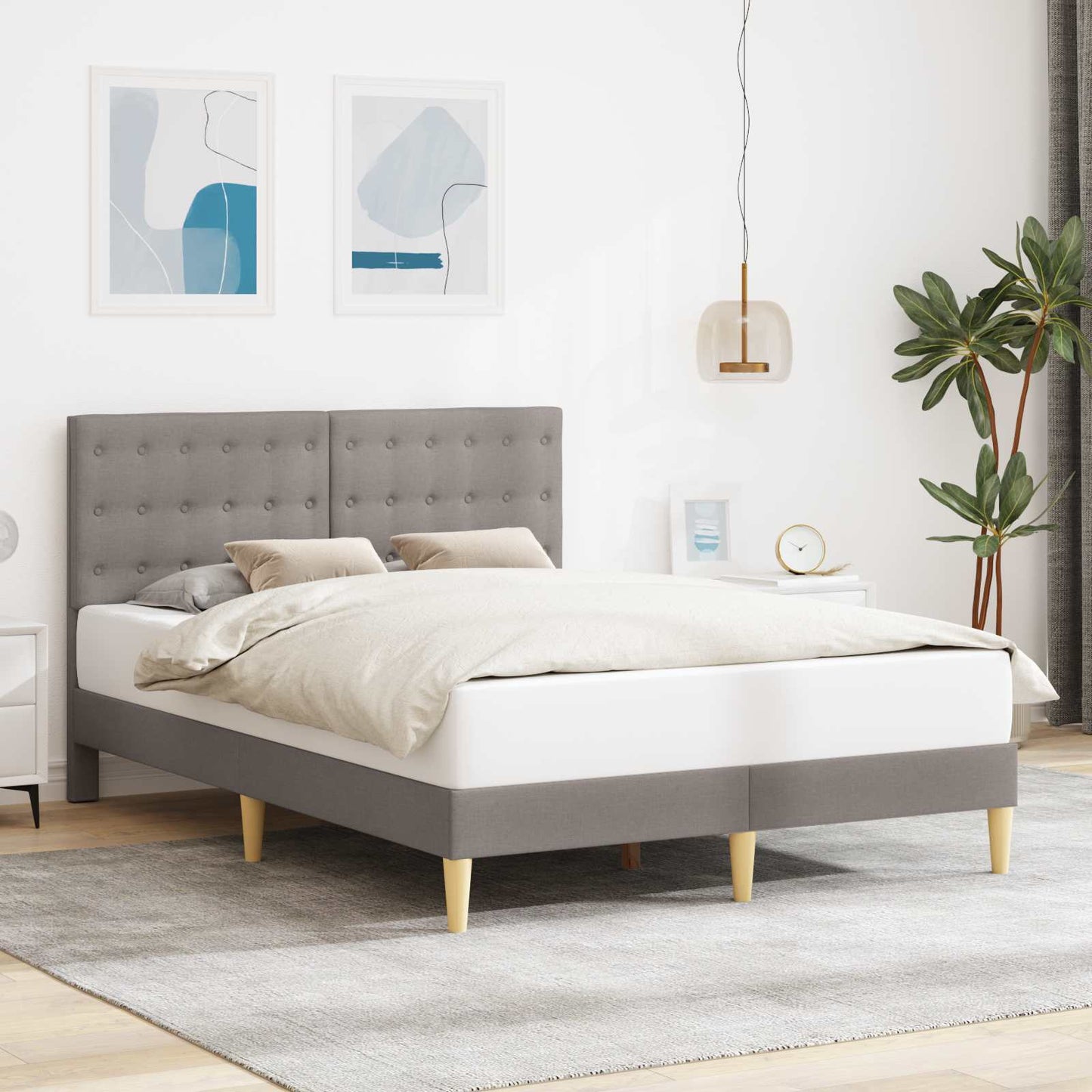 Bettrahmen mit Kopfteil Taupe 140 x 200 cm Stoff