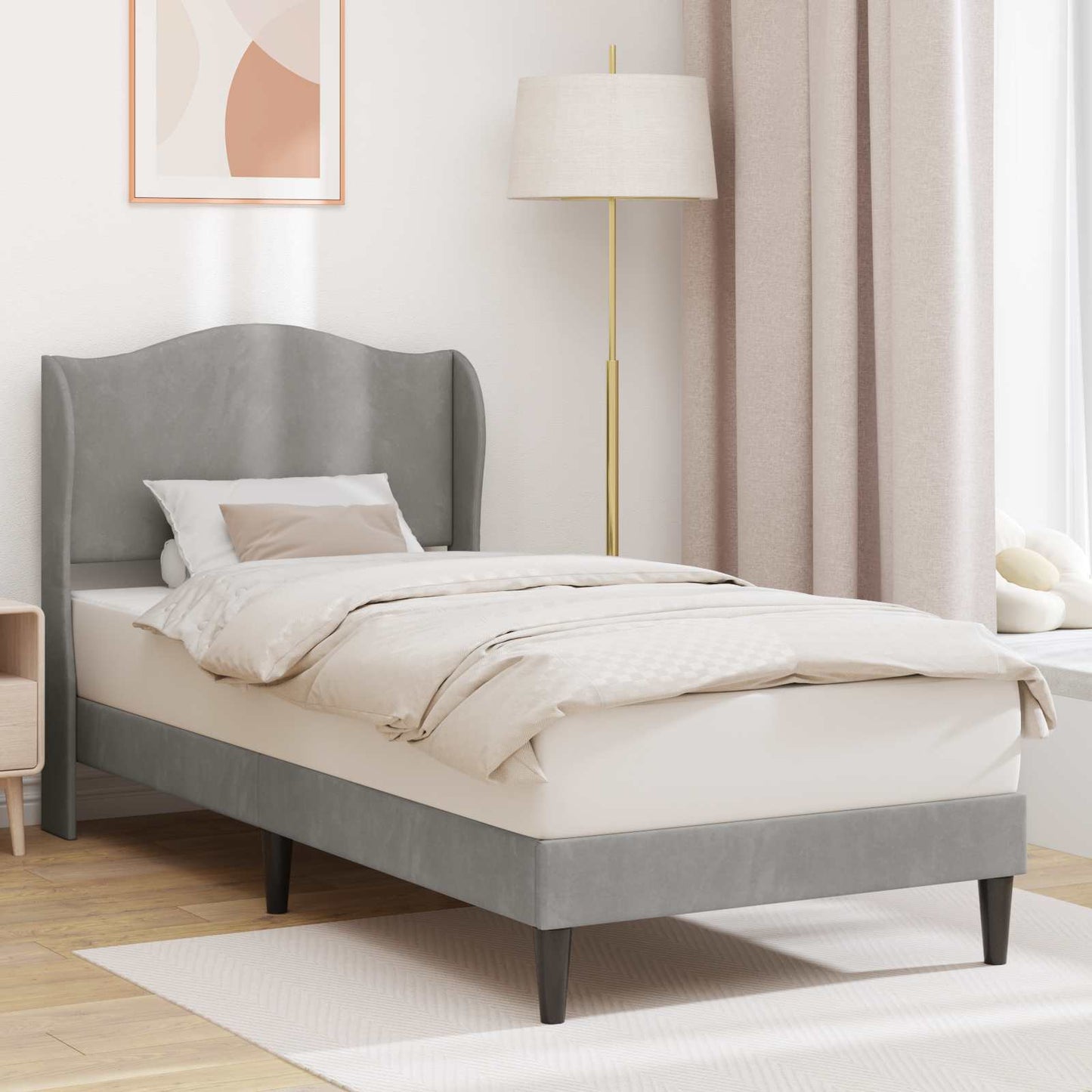 Bettrahmen mit Kopfteil Hellgrau 90 x 200 cm Samt
