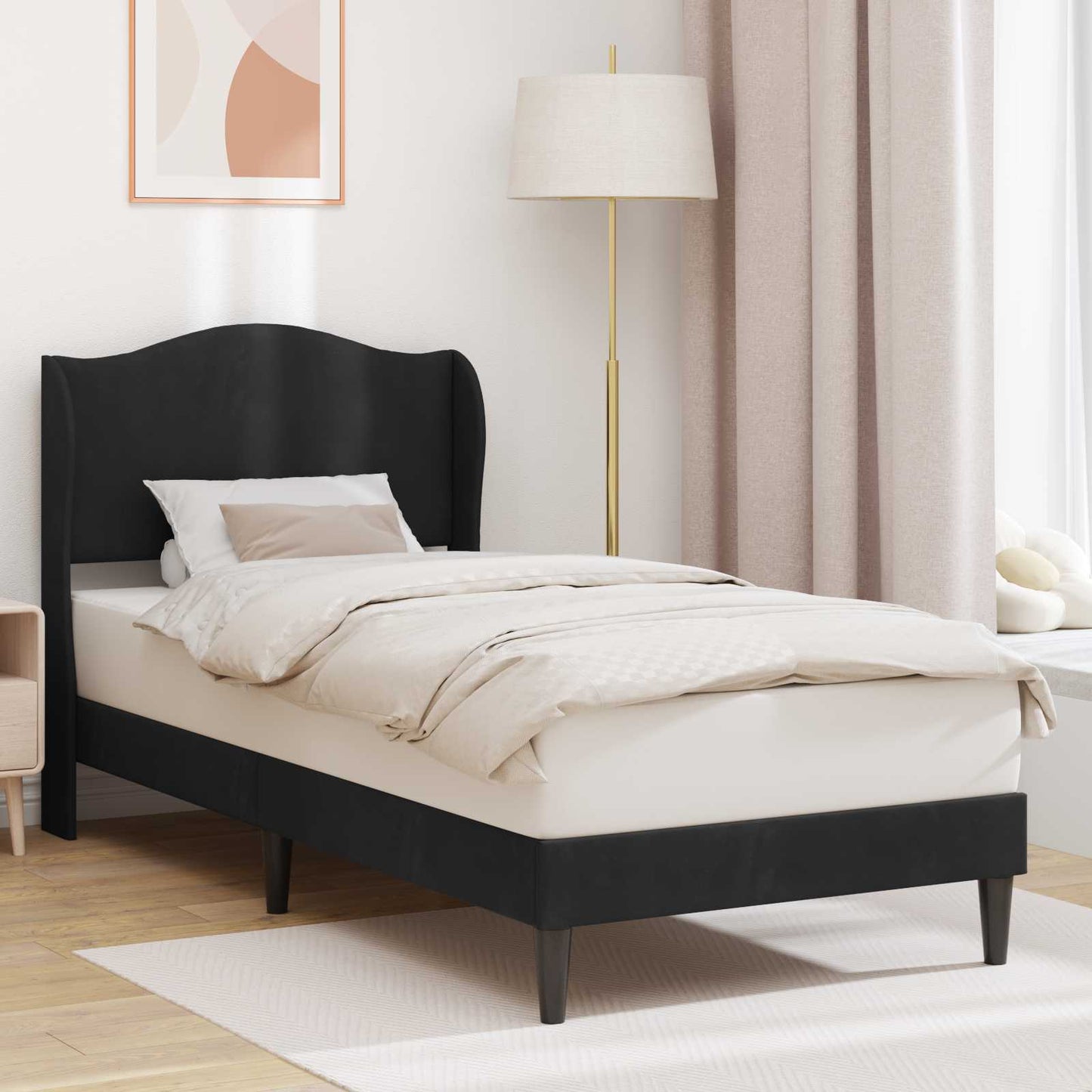 Bettrahmen mit Kopfteil Schwarz 90 x 200 cm Samt