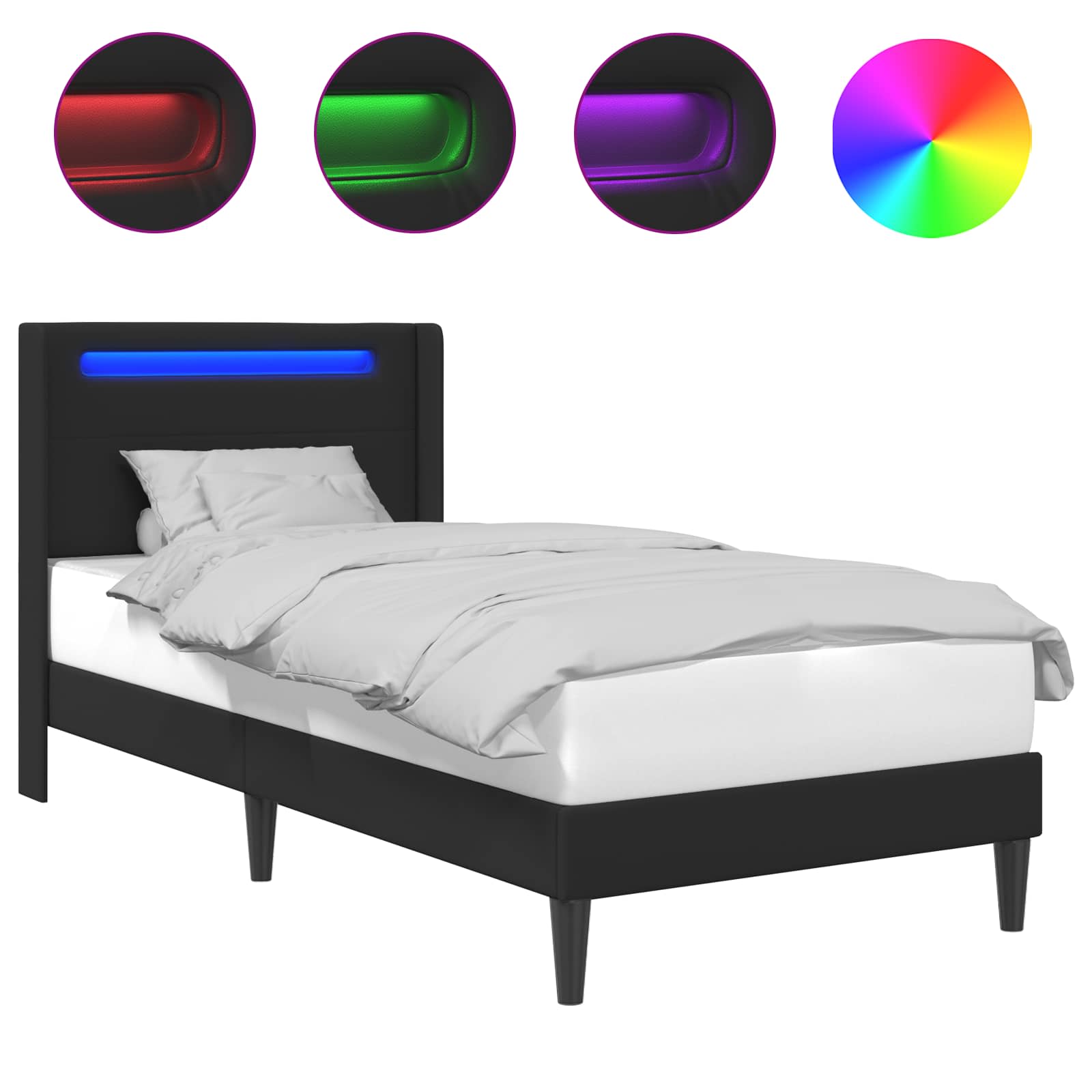 Bettrahmen mit LED-Lichtleisten Schwarz 90 x 200 cm Kunstleder