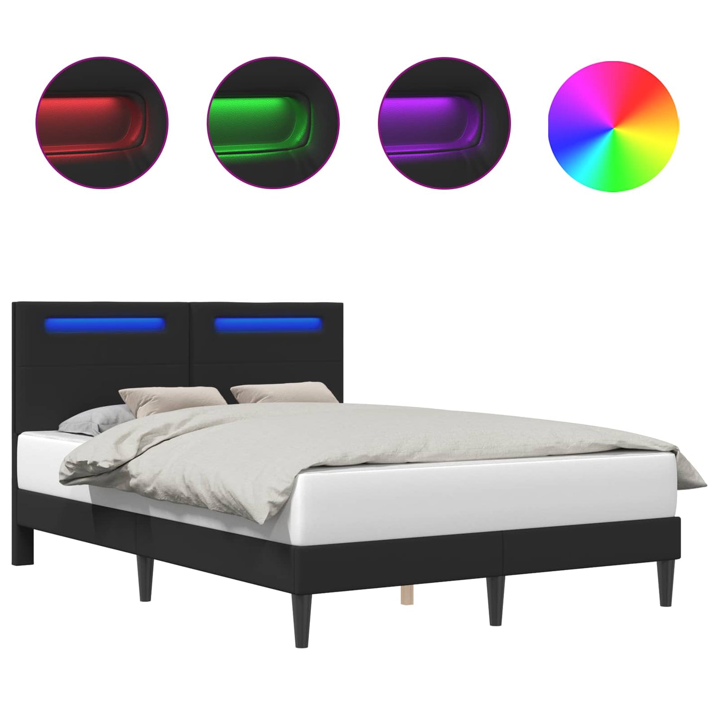Bettrahmen mit LED-Lichtleisten Schwarz 140 x 190 cm Kunstleder