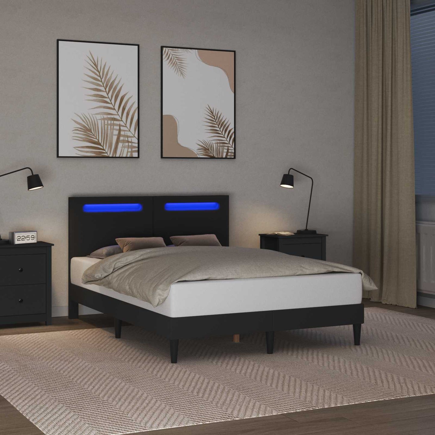 Bettrahmen mit LED-Lichtleisten Schwarz 160 x 200 cm Kunstleder