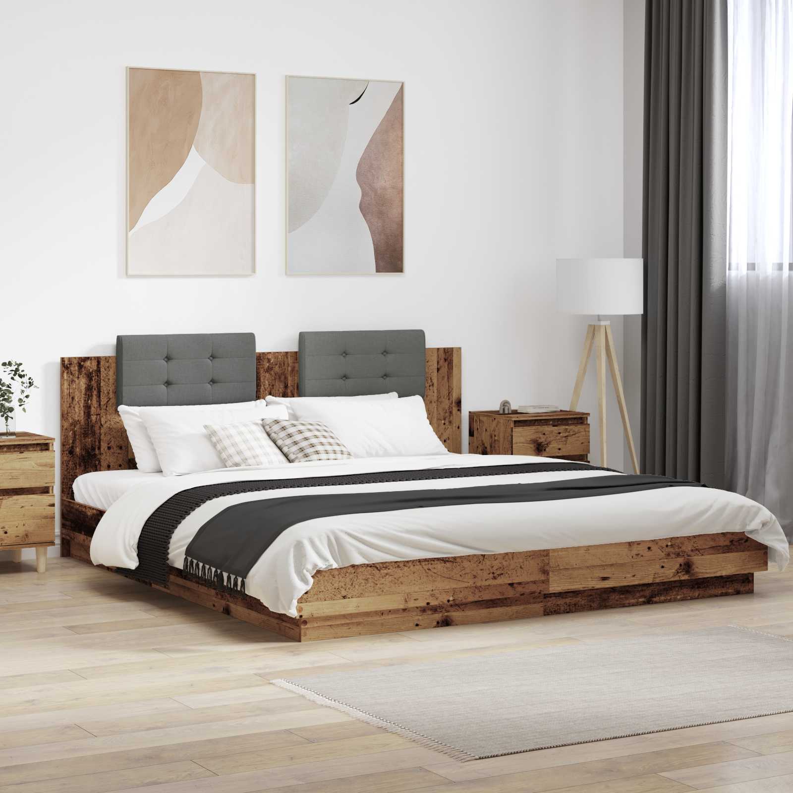 Bettgestell mit Kopfteil Altholz 200 x 200 cm Holzwerkstoff