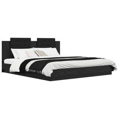 Bettgestell mit Kopfteil Schwarz Eichen-Optik 200 x 200 cm