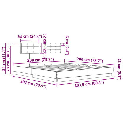 Bettgestell mit Kopfteil Schwarz Eichen-Optik 200 x 200 cm