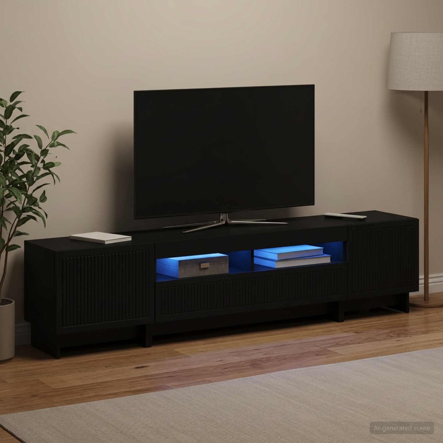 5-teiliges LED TV Schrank Schwarz Holzwerkstoff