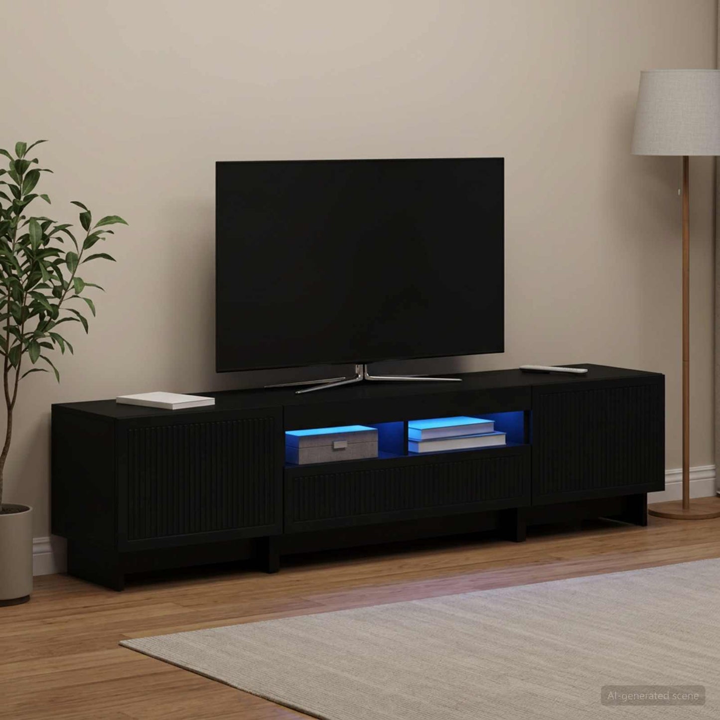 5-teiliges LED TV Schrank Schwarz Holzwerkstoff