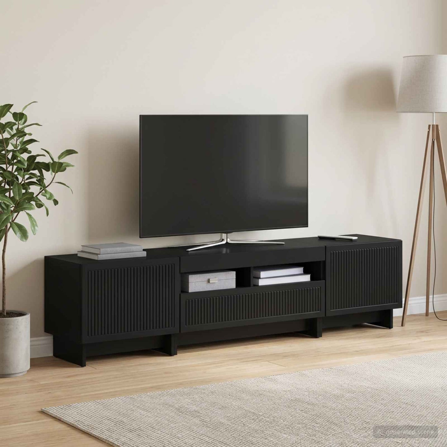 5-teiliges LED TV Schrank Schwarz Holzwerkstoff
