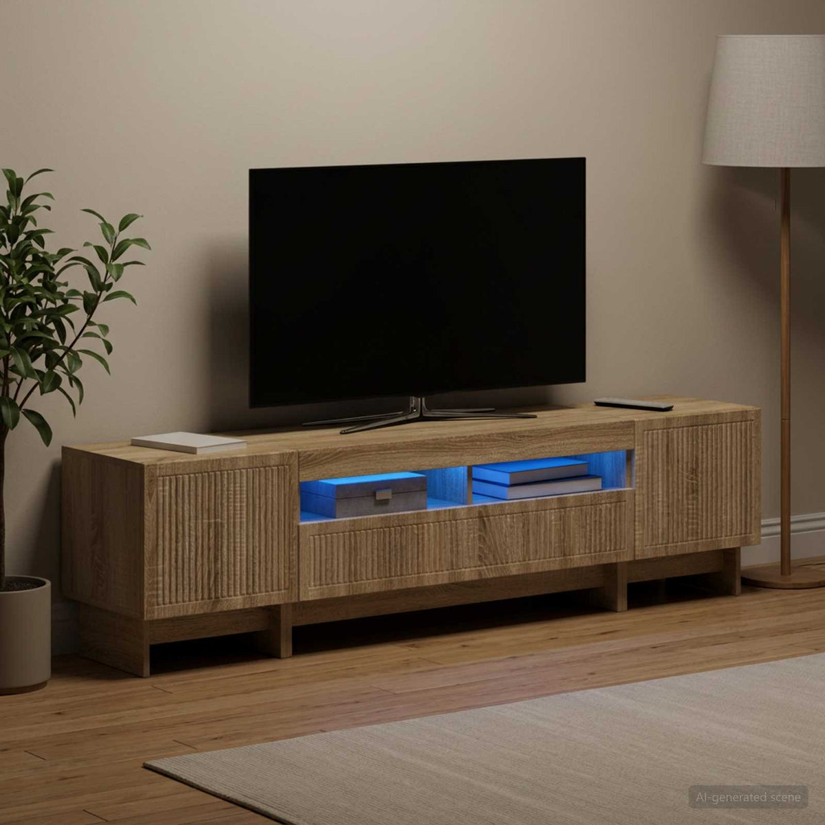 3-teiliges LED TV Regal EDE Sonoma-Eiche Holzwerkstoff
