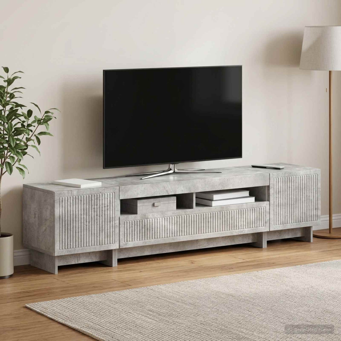 5-teiliges LED TV Schrank Betongrau Holzwerkstoff
