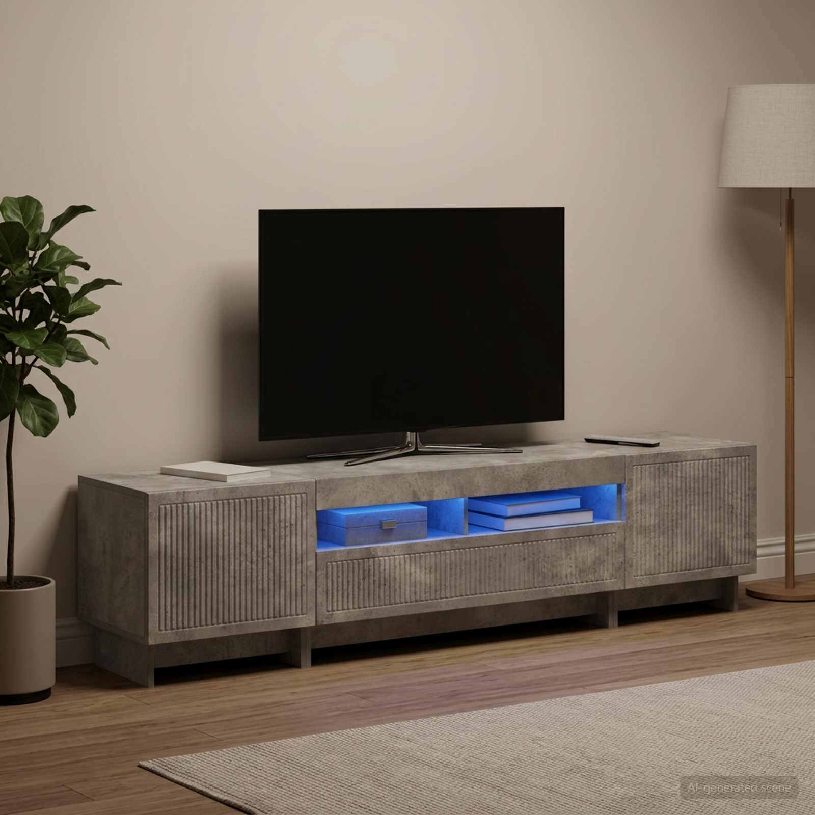 5-teiliges LED TV Schrank Betongrau Holzwerkstoff