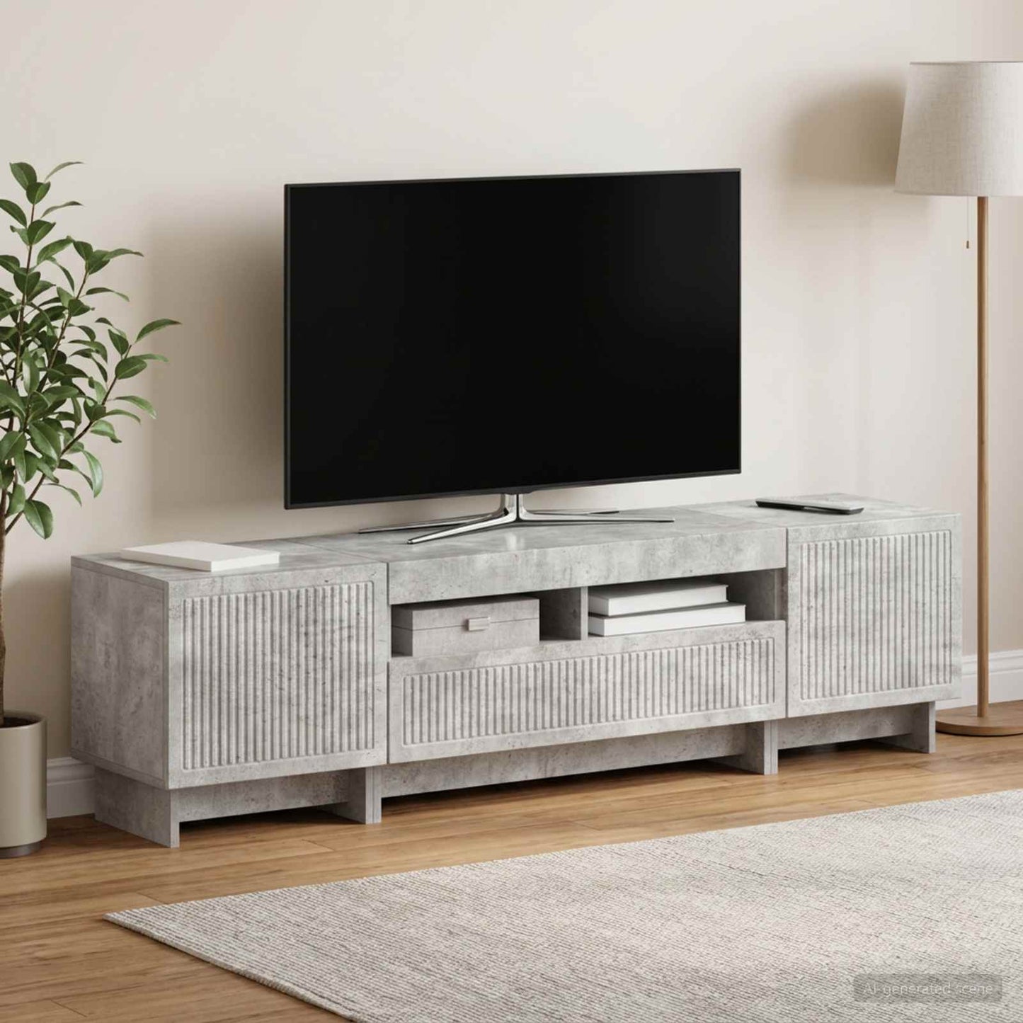 5-teiliges LED TV Schrank Betongrau Holzwerkstoff