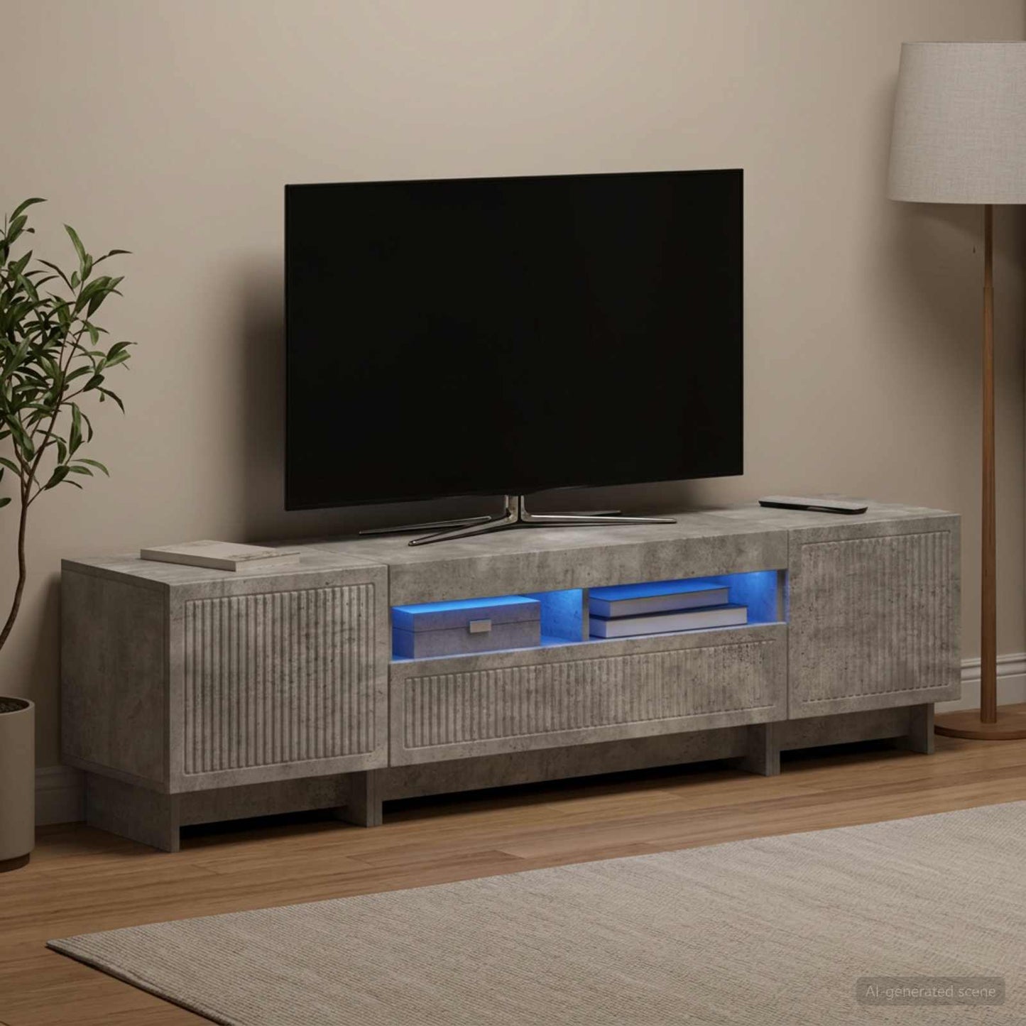 5-teiliges LED TV Schrank Betongrau Holzwerkstoff