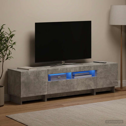 5-teiliges LED TV Schrank Betongrau Holzwerkstoff