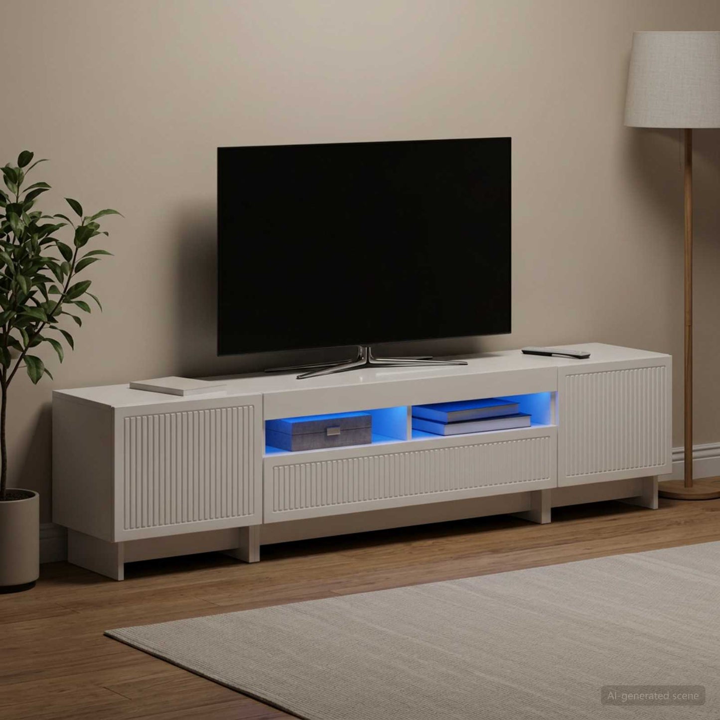 5-teiliges LED TV Schrank Hochglanz Weiß Holzwerkstoff