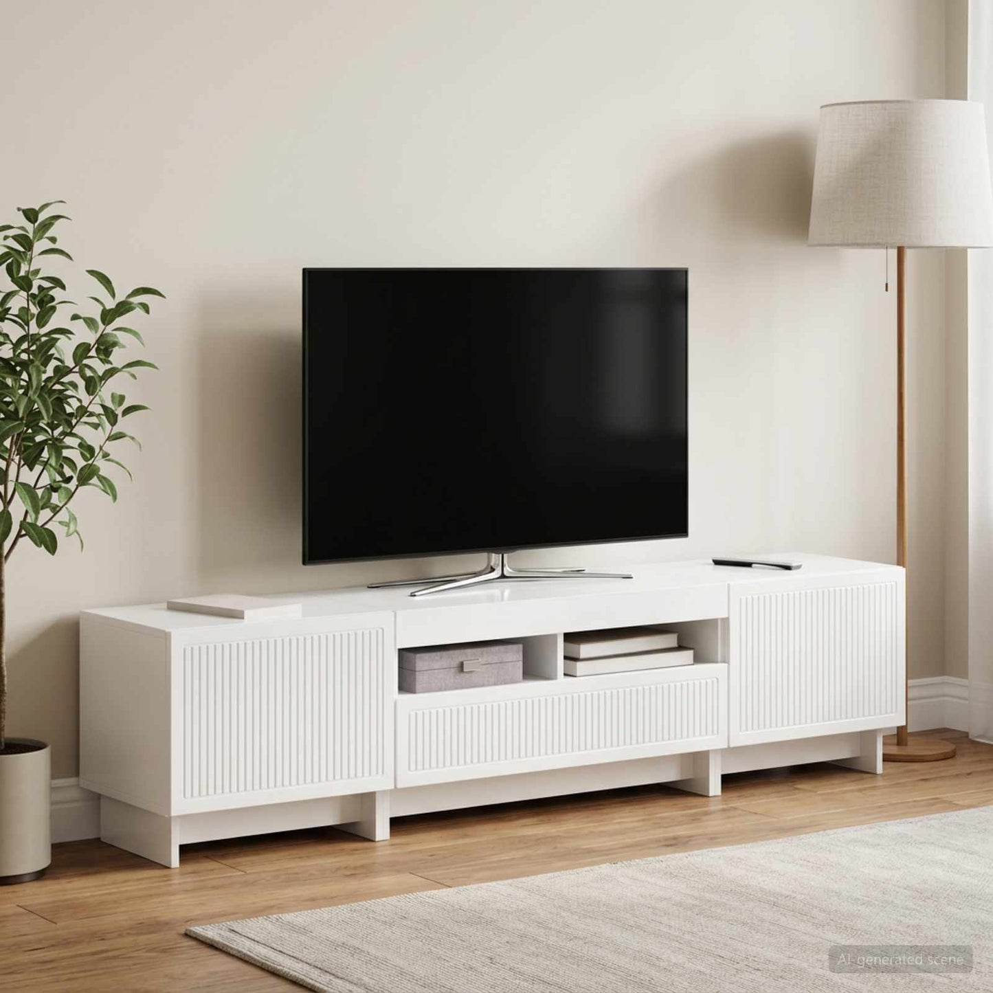 5-teiliges LED TV Schrank Hochglanz Weiß Holzwerkstoff