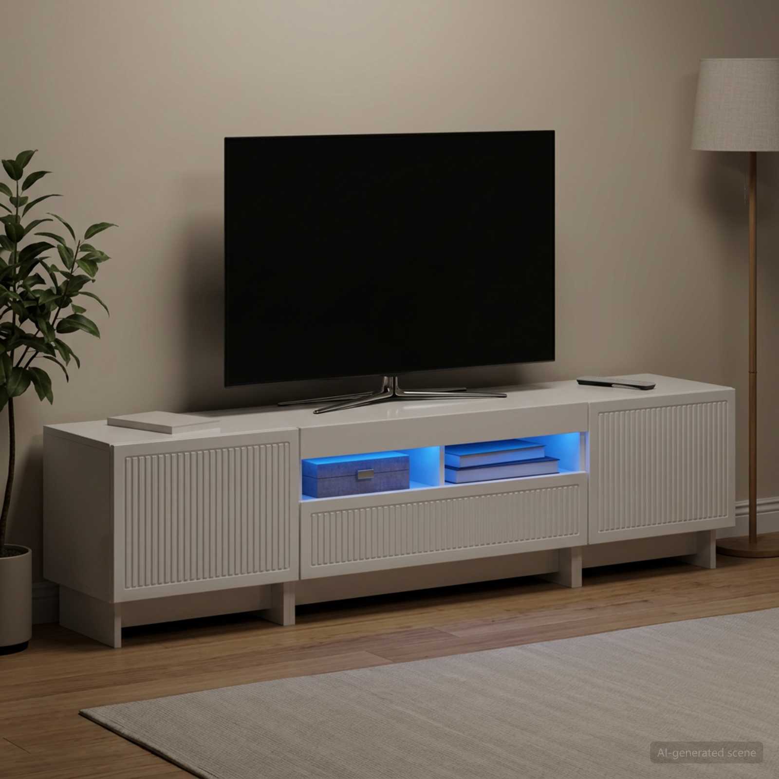5-teiliges LED TV Schrank Hochglanz Weiß Holzwerkstoff