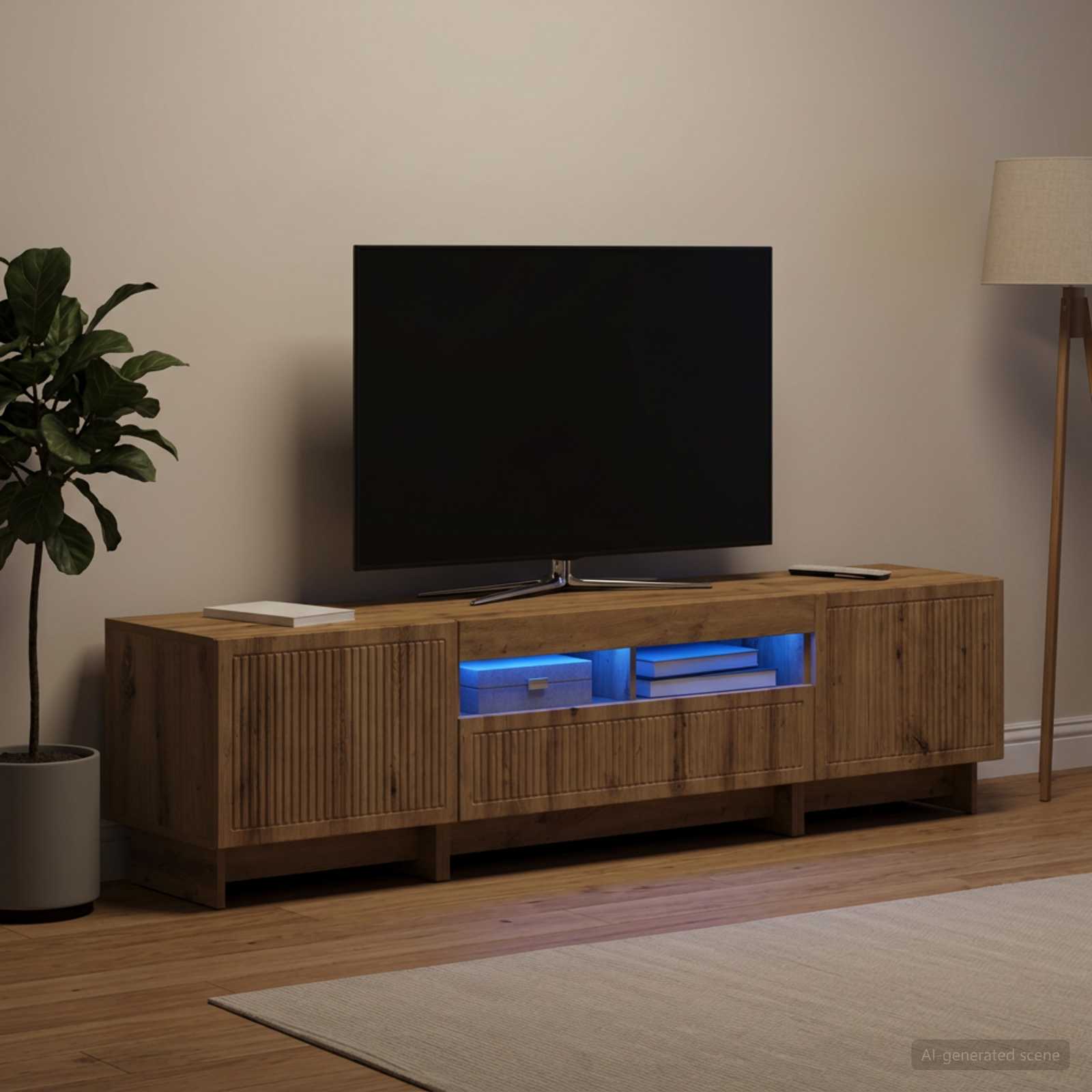 5-teiliges LED TV Schrank Artisan-Eiche Holzwerkstoff