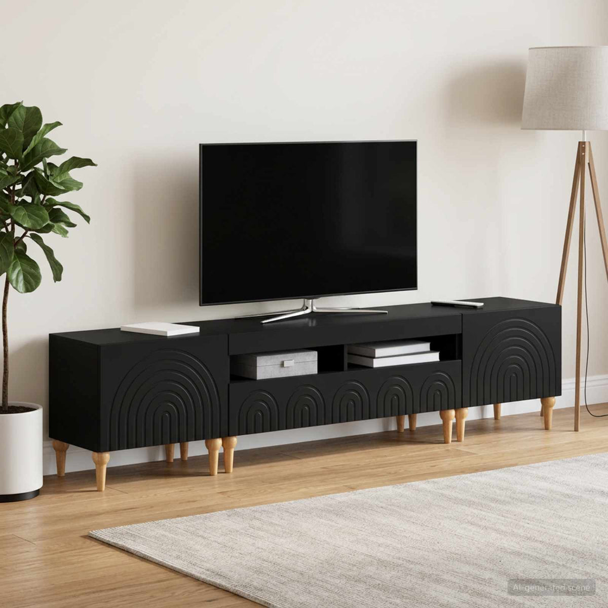 3-teiliges LED TV Regal Schwarz Holzwerkstoff