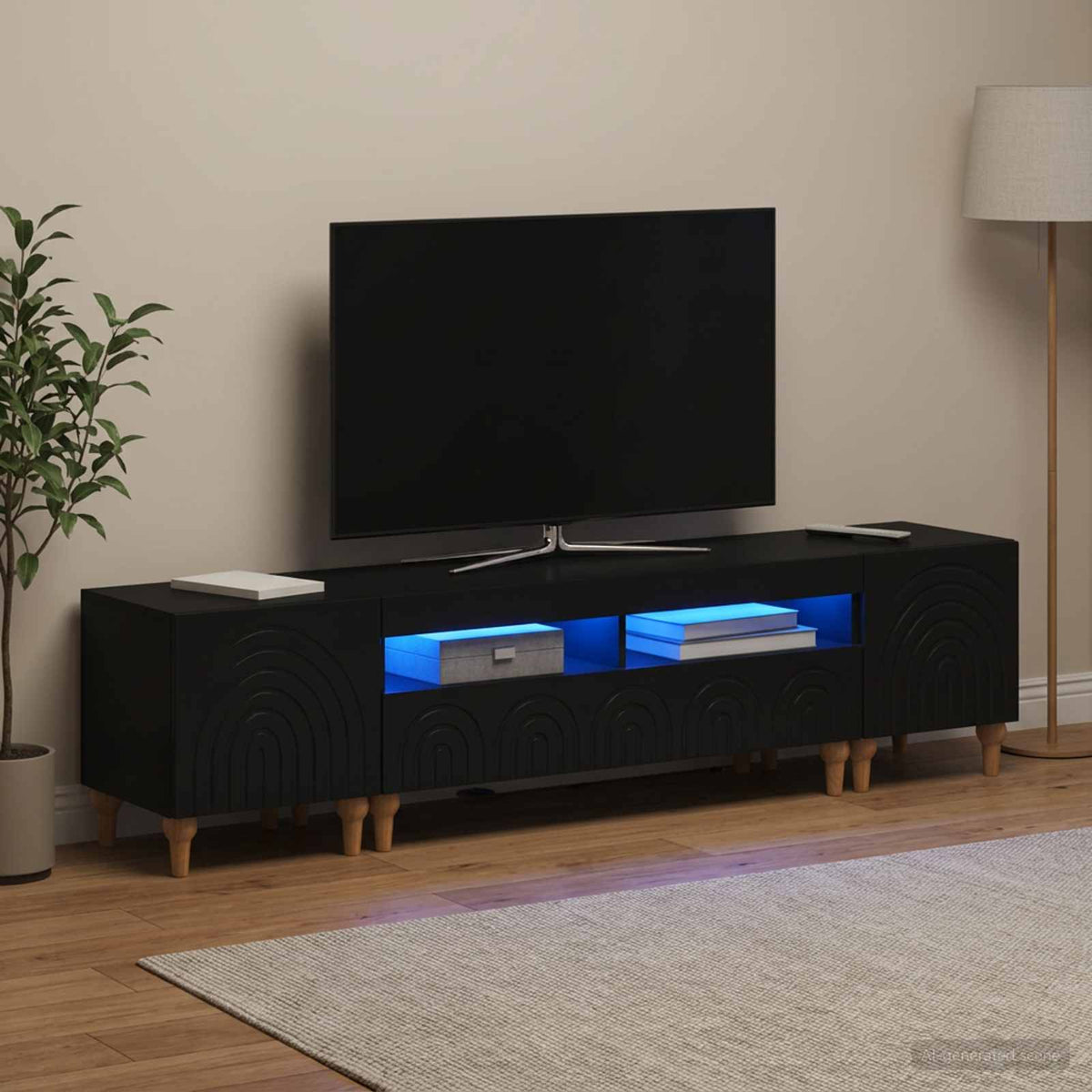 3-teiliges LED TV Regal Schwarz Holzwerkstoff