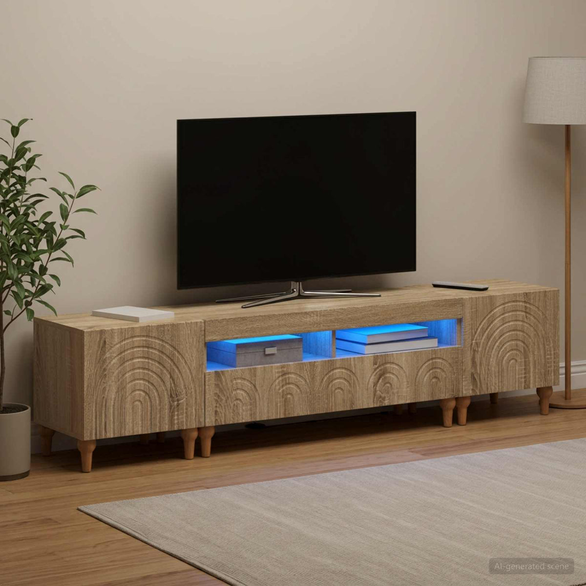 3-teiliges LED TV Regal Sonoma-Eiche Holzwerkstoff