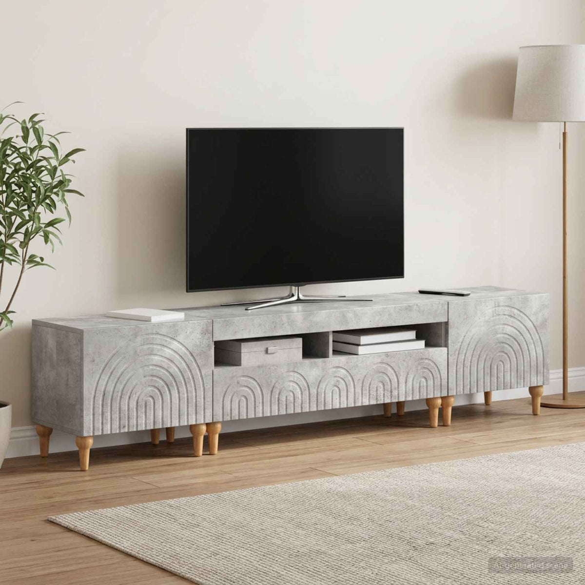 3-teiliges LED TV Regal Betongrau Holzwerkstoff