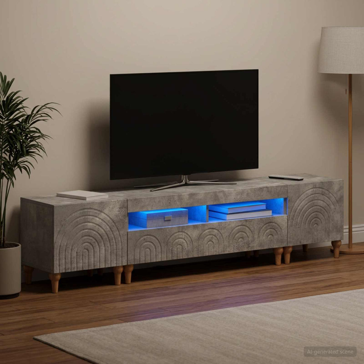 3-teiliges LED TV Regal Betongrau Holzwerkstoff
