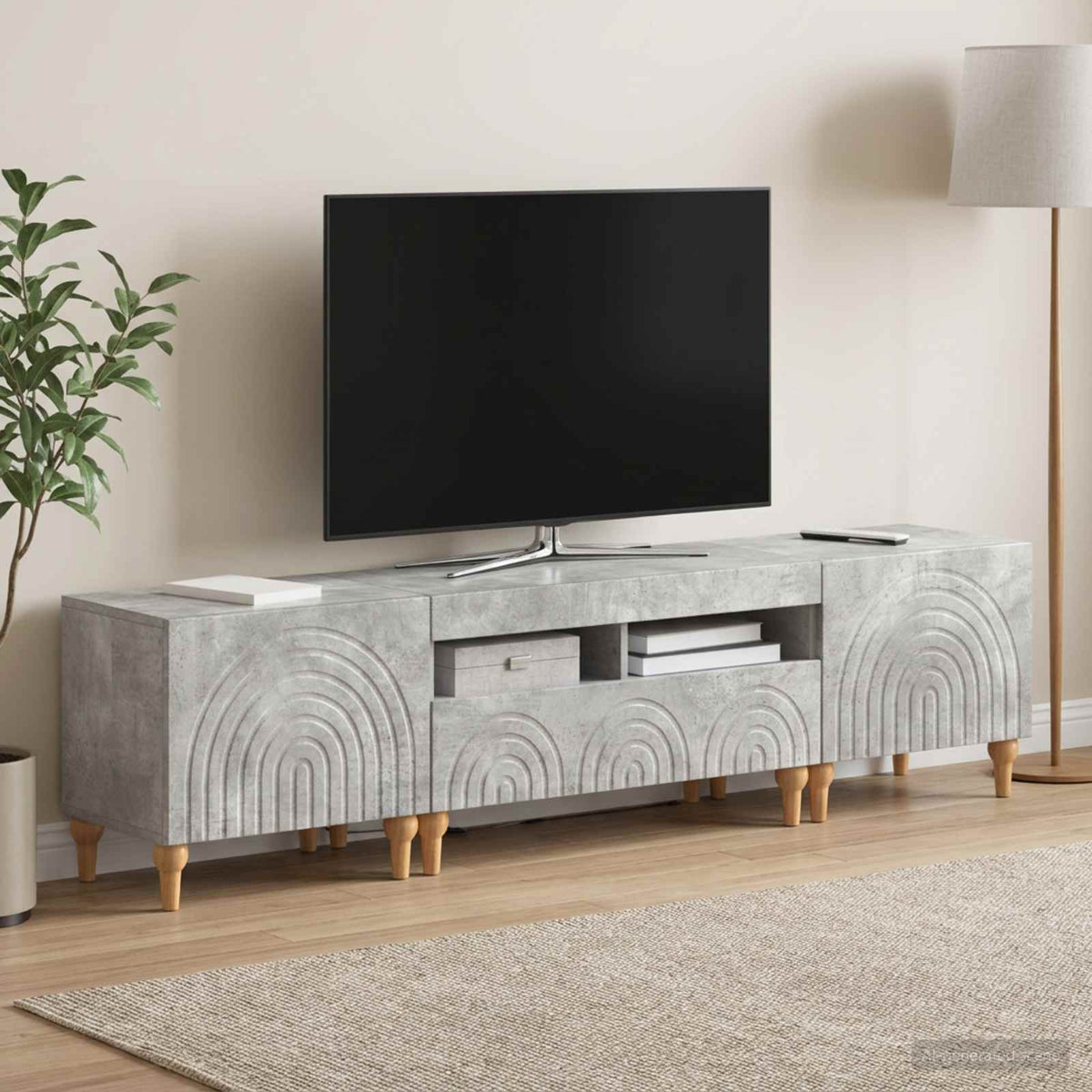 3-teiliges LED TV Regal Betongrau Holzwerkstoff