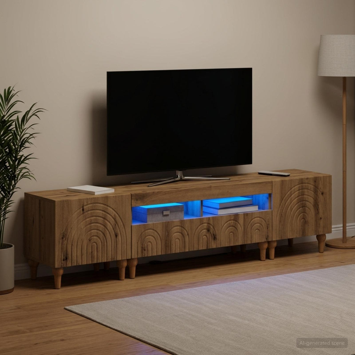 3-teiliges LED TV Regal Artisan-Eiche Holzwerkstoff